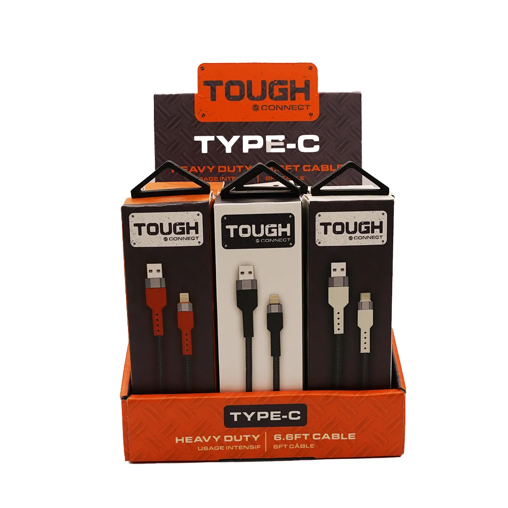 Tough 6.6ft Type-C Cable16PCS/PDQ - BLACK/WHITE/ORANGE
